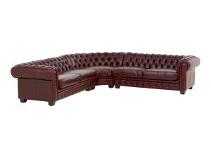Masívna rohovásedacia súprava Chesterfield III z pravej kože, červená – 294×294×74 cm