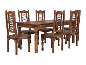 Masívna jedálenská súprava Merlin I z palisandra, lakovaná, hnedá – stôl 150x90 cm + 6 stoličiek