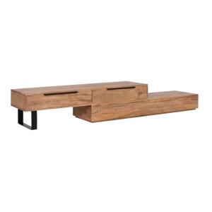 Masívny TV stolík Auckland z akácie a kovu, lakovaný, hnedý – 155×45×40 cm