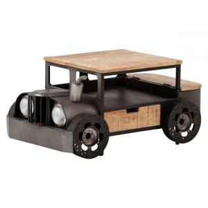 Masívny konferenčný stolík Car II z mangového dreva a kovu, lakovaný, šedý – 102×65×48 cm