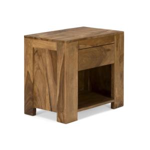 Masívny nočný stolík z palisandra, lakovaný, hnedý – 55×35×50 cm