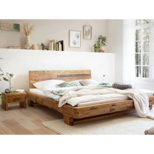 Masívna posteľ Sendai z recyklovanej borovice, lakovaná, hnedá – 180×200 cm