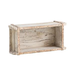 Masívna závesná polica v tvare tehly z recyklovaného dreva, lakovaná, biela – 33×15×10 cm