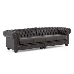 Pohovka Chesterfield 4-miestna z pravej kože, hnedá – 268×100×72 cm