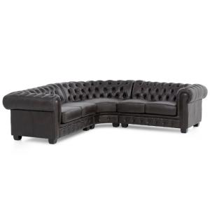 Rohová sedacia súprava Chesterfield z pravej kože, hnedá – 236×236×74 cm