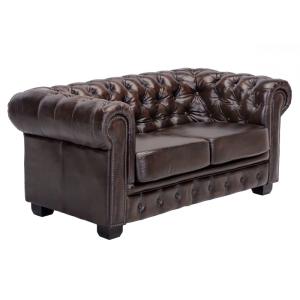 Dvojmiestna pohovka Chesterfield z pravej kože, hnedá