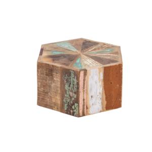 Masívny konferenčný stolík Wakefield z recyklovaného dreva, lakovaný, viacfarebný, šesťuholníkový – 50×50×25 cm