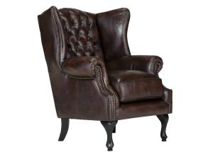 Kreslo ušák Chesterfield Pittsfield z pravej kože, hnedé – 89×79×104 cm