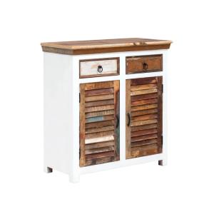 Masívna 2-dverová komoda Perth z recyklovaného tvrdého dreva, lakovaná, biela/barevná – 90×42×95 cm