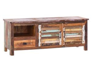 Masívny TV stolík Wakefield z recyklovaného dreva, lakovaný, viacfarebný – 150×50×60 cm