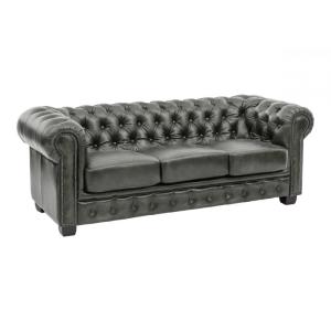 Masívna trojmístna pohovka Chesterfield z pravej kože, zelená – 200×90×72 cm