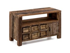 Masívny TV stolík Madurai z recyklovaného dreva, hnedý, neupravený – 90×40×55 cm