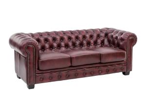 Trojmiestna pohovka Chesterfield z pravej kože, červená – 200×90×72 cm