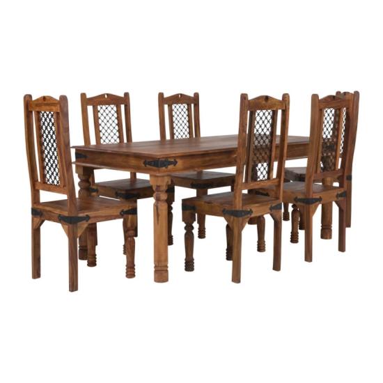 Masivní jídelní sestava Merlin I z palisandru, lakovaná, hnědá – 180x90 cm + 6 židlí