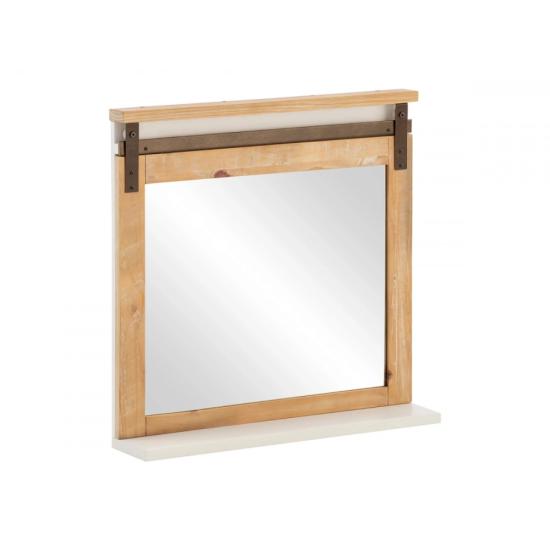 Masivní koupelnové zrcadlo Capera z borovice a MDF, lakované, bílé/hnědé – 70x70 cm