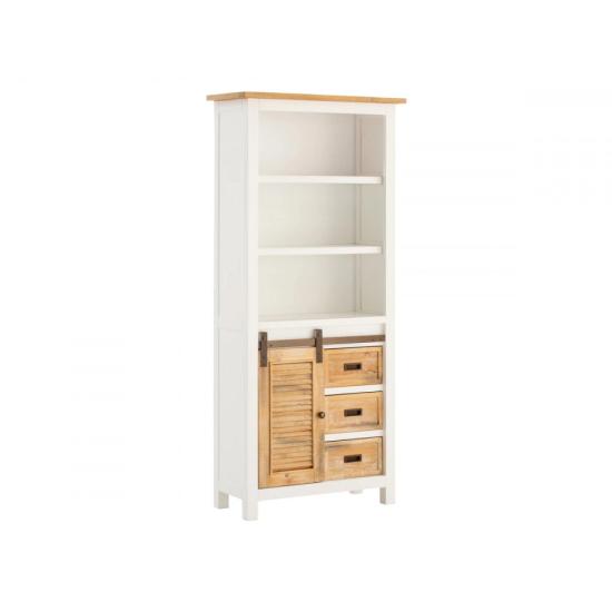 Masivní vysoká skříňka do koupelny Capera z borovice a MDF, lakovaná, bílá a hnědá – 80×35×180 cm