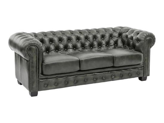 Masivní třímístná pohovka Chesterfield z pravé kůže, zelená – 200×90×72 cm