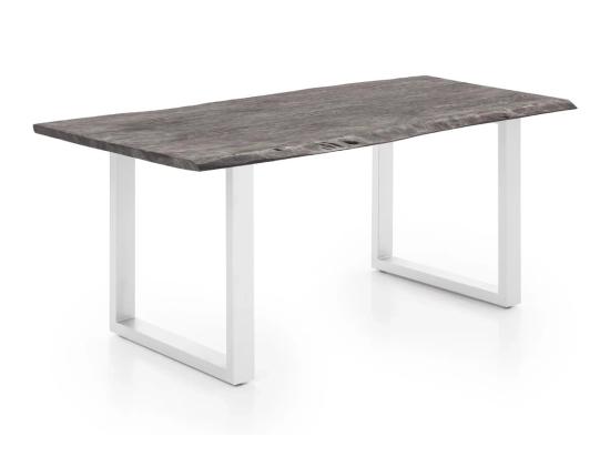 Masivní jídelní stůl Bullwer z akácie a kovu, šedo-bílý, lakovaný – 140×90 cm