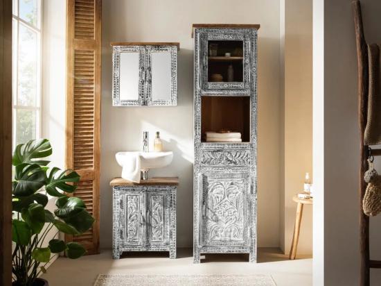 Masivní koupelnová sada Santa Cruz, šedá, Holz - Mango, povrchová úprava 3dílná