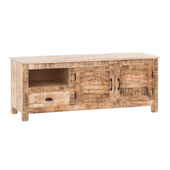 Masivní TV stolek Caribou z mangového dřeva, lakovaný, přírodní barva – 150×50×60 cm
