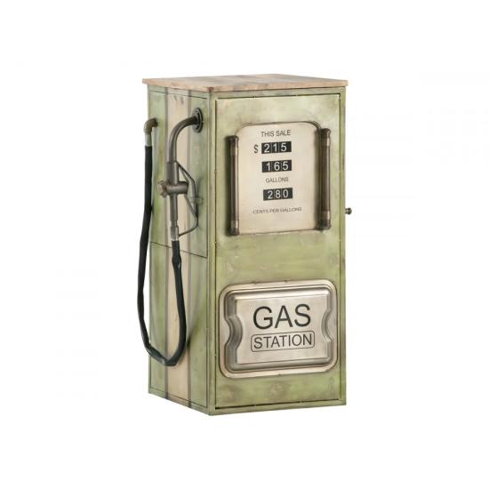 Masivní barový regál Gas Station z mangového dřeva a kovu, lakovaný, zelený – 48×50×102 cm