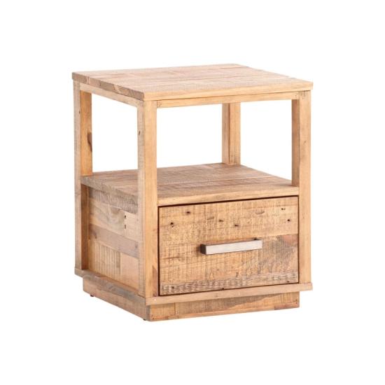 Masivní noční stolek Woodville z recyklované borovice, lakovaný, přírodní barva