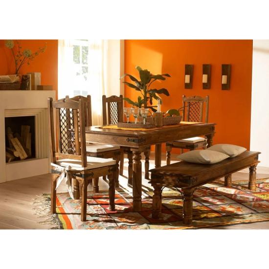 Masivní jídelní sestava Merlin I z palisandru, lakovaná, hnědá – stůl 180x90 cm, lavice a 4 židle