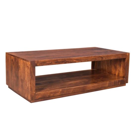 Masivní konferenční stolek Milburn z akácie, lakovaný, hnědý – 116×57×35 cm