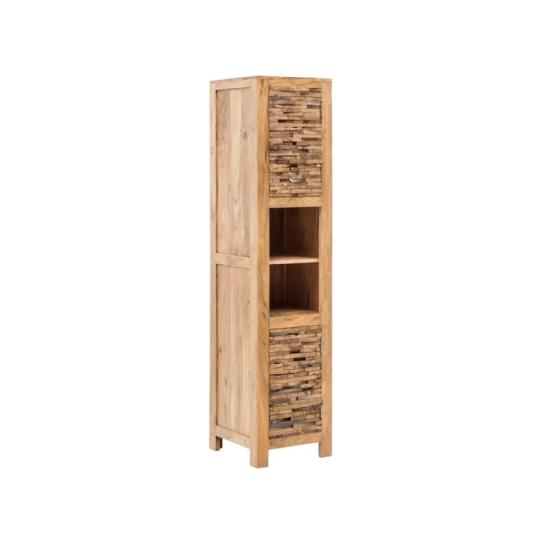 Masivní koupelnová vysoká skříňka Matay z akácie, lakovaná, přírodní – 42×43×180 cm