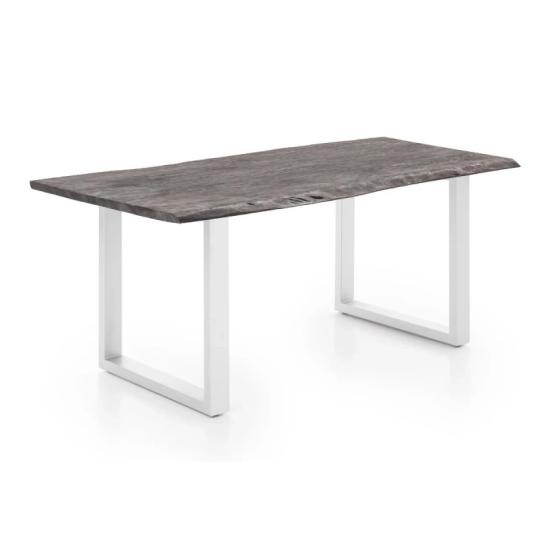 Masivní jídelní stůl Bullwer z akácie a kovu, lakovaný, šedo-bílý – 170×90 cm