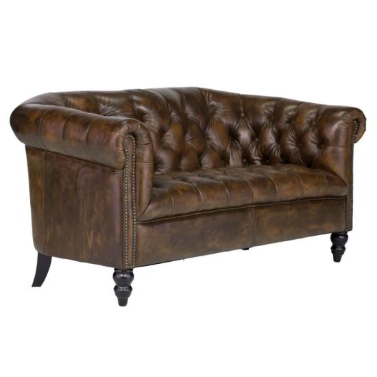 Masivní pohovka Chesterfield Shelford, 2místná, pravá kůže, hnědá
