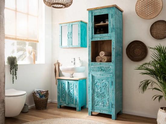 Masivní koupelnová sada Santa Cruz z mangového dřeva, barevná