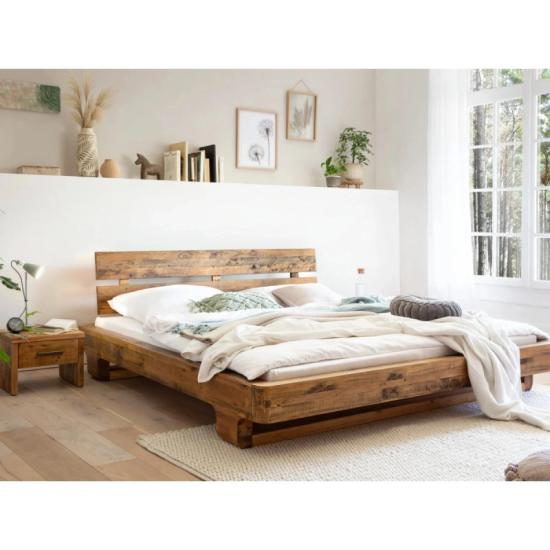 Masivní postel Madras z recyklované borovice, lakovaná, hnědá – 140×200 cm