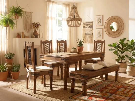 Jídelní set Meridan 178x90 + 4 židle + lavice akácie