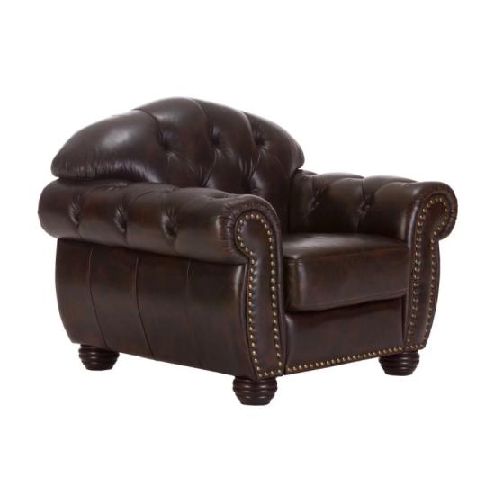 Masivní křeslo Chesterfield Hereford z pravé kůže, hnědé – 112×96×94 cm