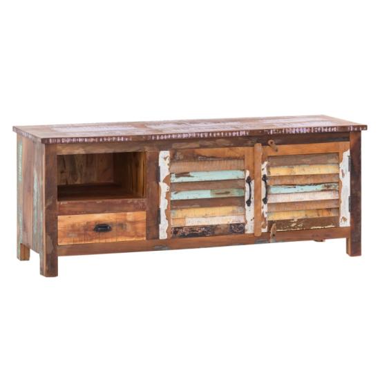 Masivní TV stolek Wakefield z recyklovaného dřeva, lakovaný, vícebarevný – 150×50×60 cm