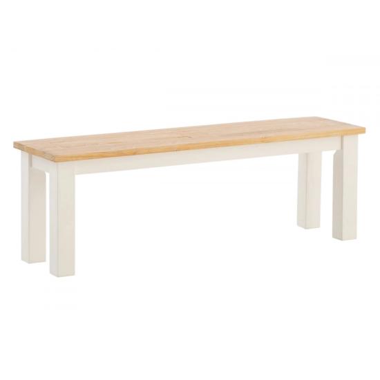 Masivní lavice Capera z borovice a MDF, lakovaná, bílá/hnědá – 134×35×45 cm
