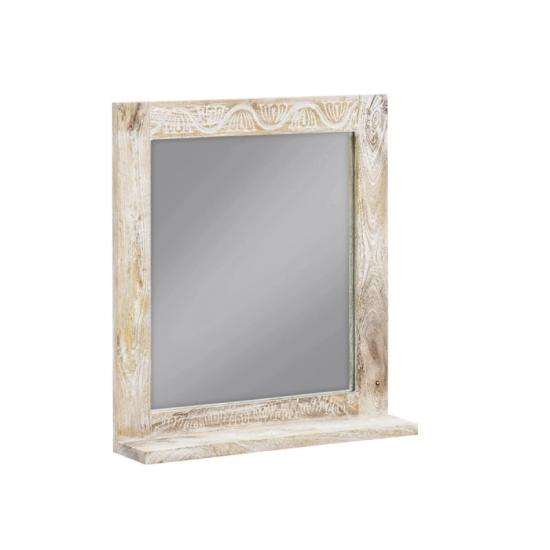 Masivní koupelnové zrcadlo Bitna z mangového dřeva, lakované, přírodní – 65×15×70 cm