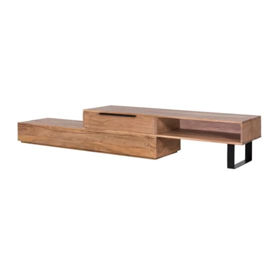 Masivní TV stolek Auckland z akácie, lakovaný, hnědý – 155×45×40 cm