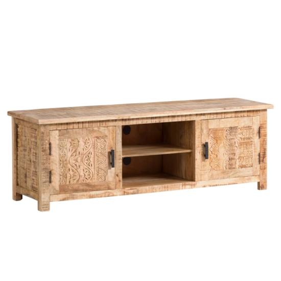 Masivní TV stolek Bombay z mangového dřeva, lakovaný, hnědý – 150×42×50 cm