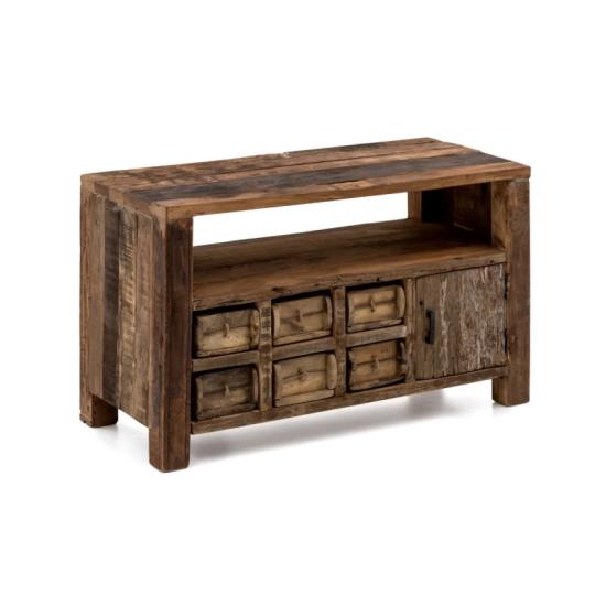 Masivní TV stolek Madurai z recyklovaného dřeva, hnědý, nezpracovaný – 90×40×55 cm