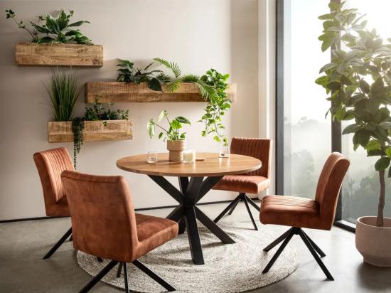 Masivní jídelní sada Cruzar z akácie, lakovaná, hnědá