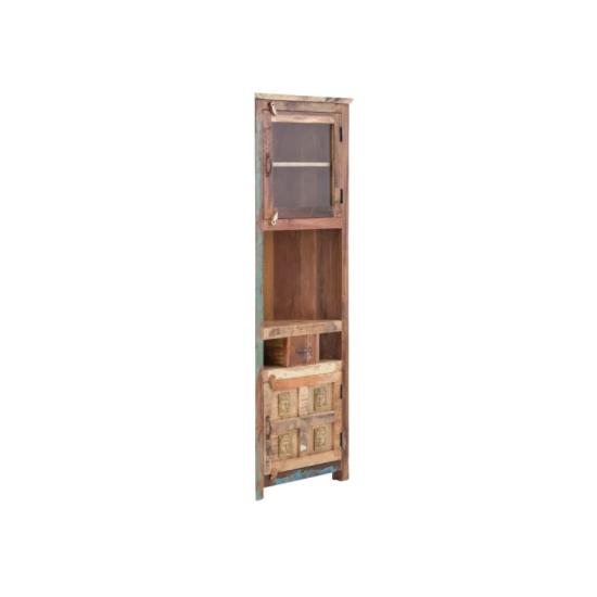 Masivní rohová vysoká skříň Sumana z recyklovaného dřeva, lakovaná, hnědá – 65×30×185 cm