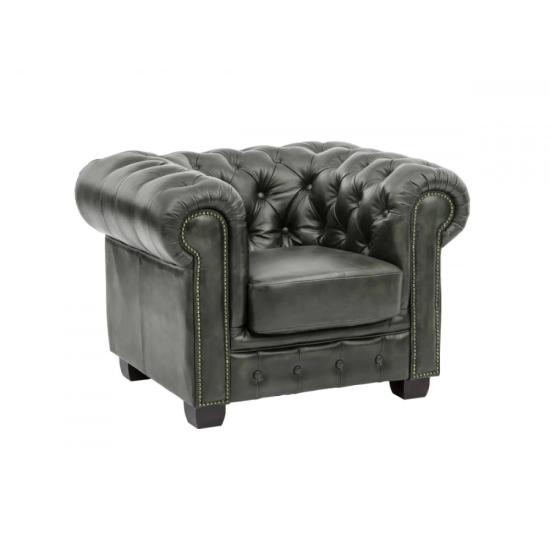 Masivní křeslo Chesterfield z pravé kůže, zelené – 100×90×72 cm