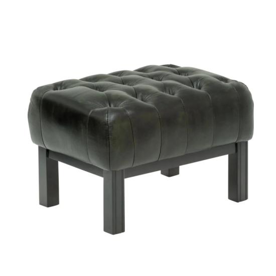 Masivní taburet Chesterfield Kingsfield z pravé kůže, zelený – 61×46×43 cm