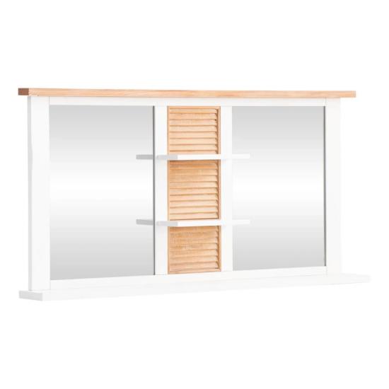Masivní koupelnové zrcadlo Capera z borovice, lakované, bílé/hnědé – 140×70 cm