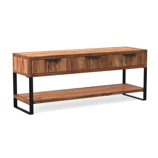 Masivní TV stolek Sydney z akácie, lakovaný, hnědý – 137×45×55 cm