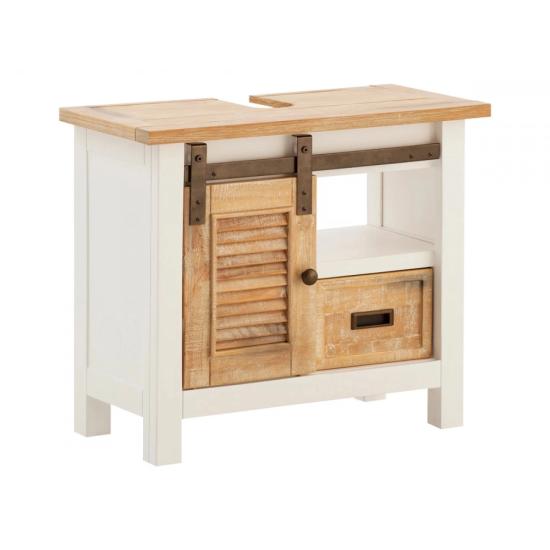 Masivní spodní skříňka pod dřez Capera z borovice a MDF, lakovaná, bílá/hnědá – 70×35×60 cm