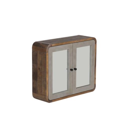 Masivní koupelnová zrcadlová skříňka Dingle z recyklované borovice, lakovaná, přírodní / šedá – 67×20×55 cm