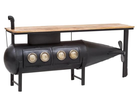 Masivní podumyvadlová skříňka z recyklované borovice, lakovaná, černá – 184×43×78 cm